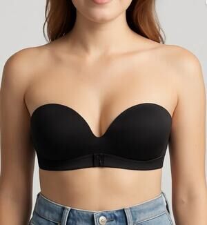 OQQ Minimalist Strapless Black Bra 32/70 Clean Girl Seamless Bandeau